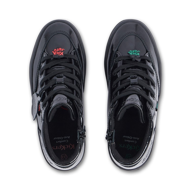 Kickers Girls Tovni Stack Hi Flower Patent Leather Trainers Black