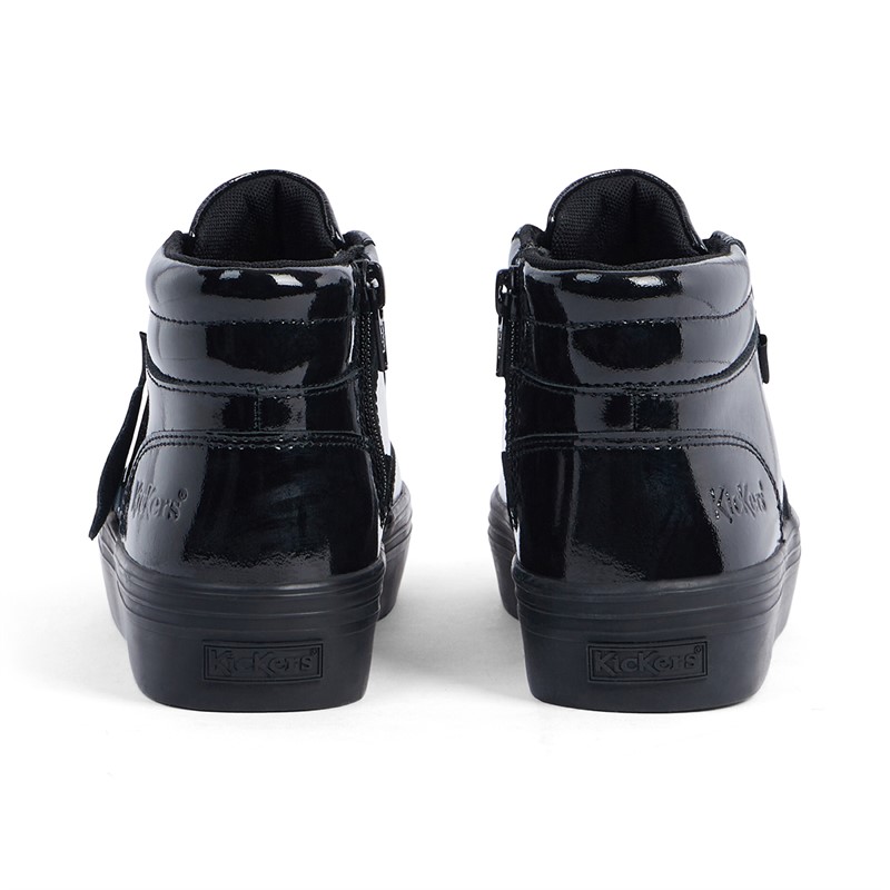 Kickers Girls Tovni Stack Hi Flower Patent Leather Trainers Black