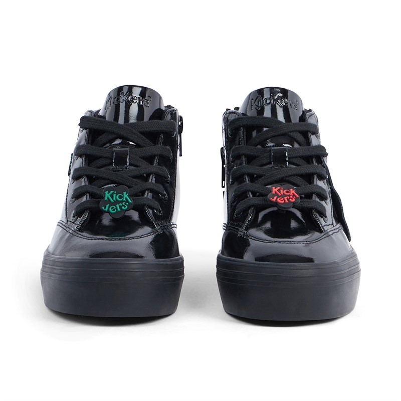 Kickers Girls Tovni Stack Hi Flower Patent Leather Trainers Black