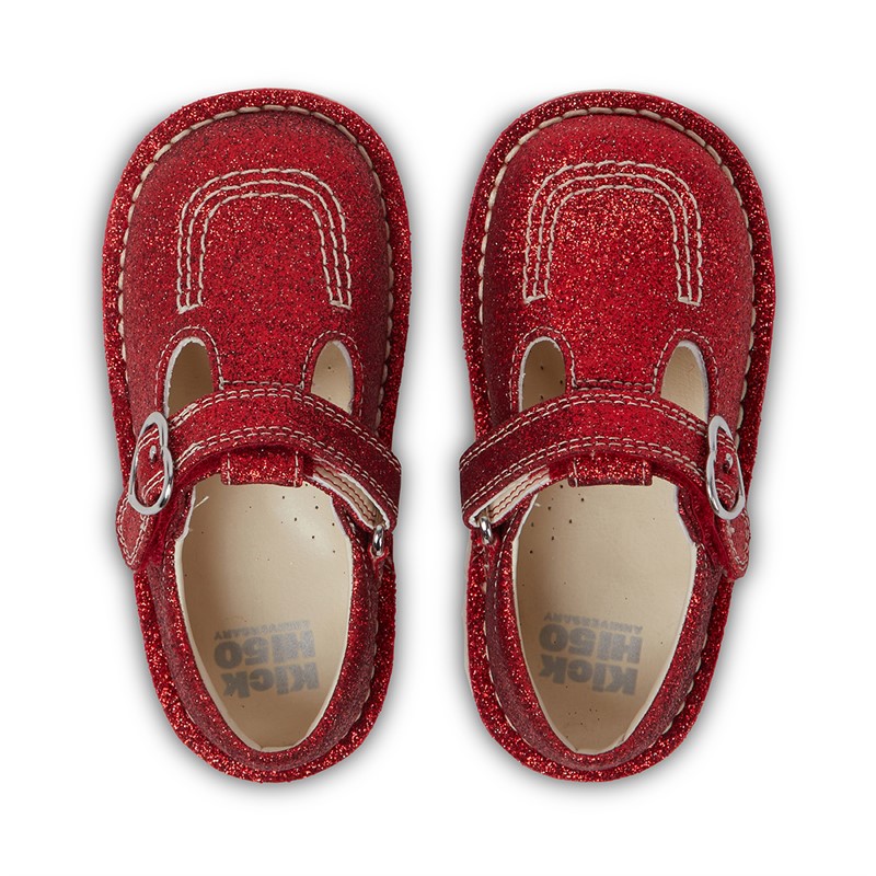 Kickers Infant Girls Kick T-Bar Glitter Shoes Red
