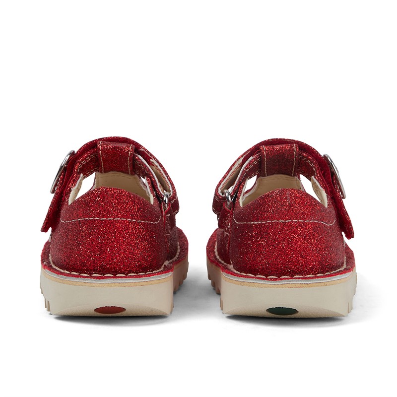 Kickers Infant Girls Kick T-Bar Glitter Shoes Red