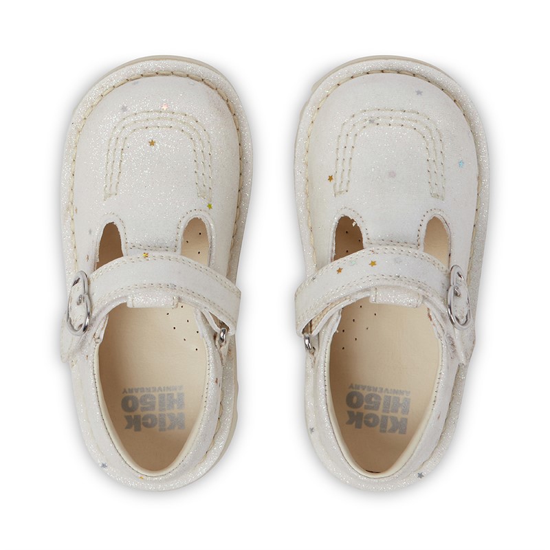 Kickers Infant Girls Kick T-Bar Glitter Shoes White