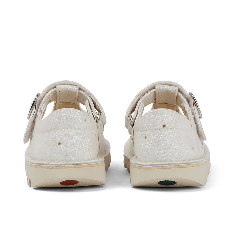 Kickers Infant Girls Kick T-Bar Glitter Shoes White