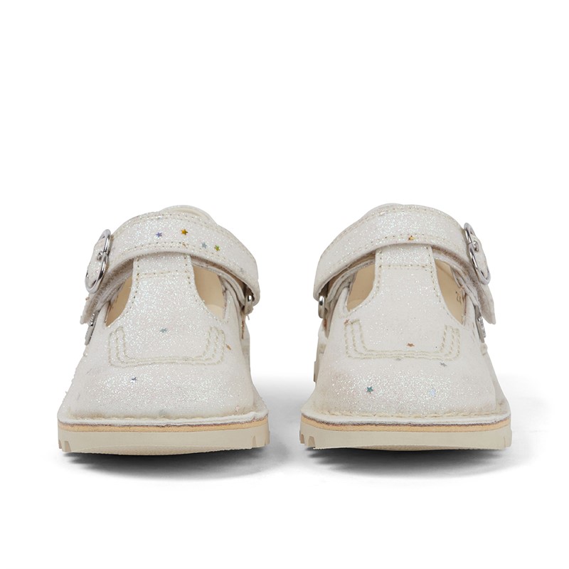 Kickers Infant Girls Kick T-Bar Glitter Shoes White