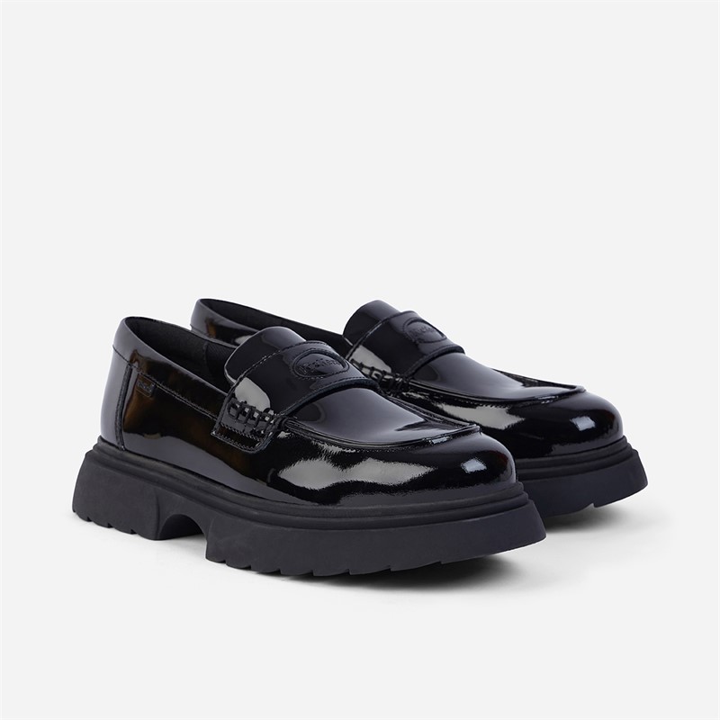 Kickers Girls Kenzi Loafer Patent Leather Shoes Black