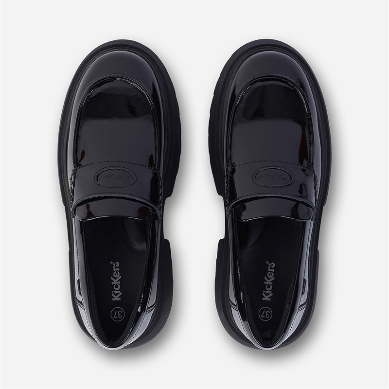 Kickers Girls Kenzi Loafer Patent Leather Shoes Black