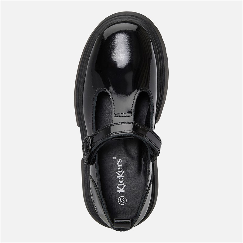 Kickers Girls Kenzi T-Bar Patent Leather Shoes Black