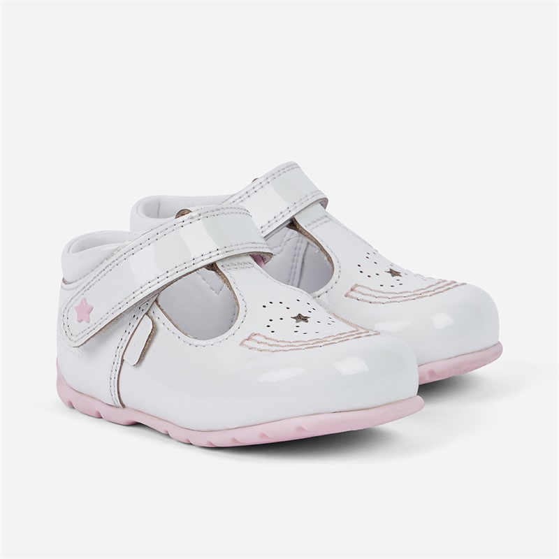 Kickers Baby Girls Kick T Galactic Patent Leather Shoes White/Pink