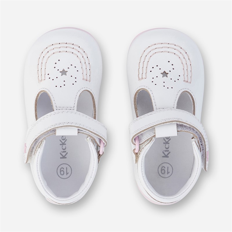 Kickers Baby Girls Kick T Galactic Patent Leather Shoes White/Pink