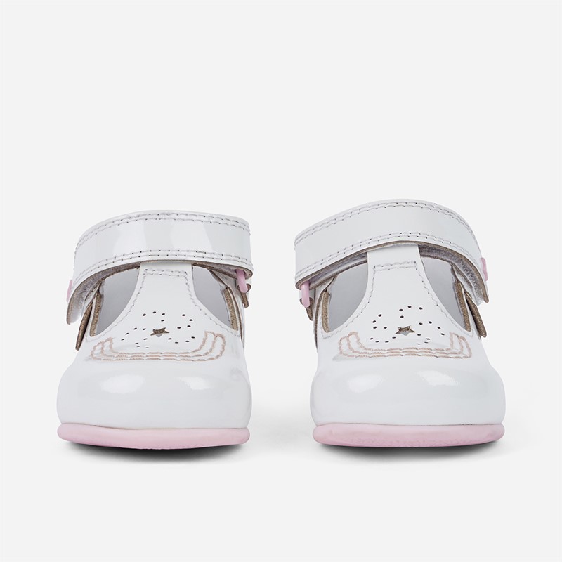 Kickers Baby Girls Kick T Galactic Patent Leather Shoes White/Pink