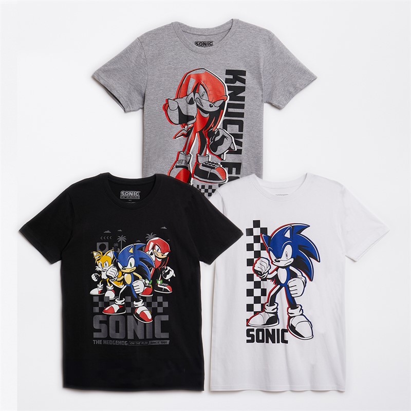 Sonic Jongens T-shirts Drie Pack Zwart/Wit/Grijs Melange