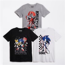 Sonic lot de 3 t-shirts Garçon Noir/Blanc/Gris Chiné