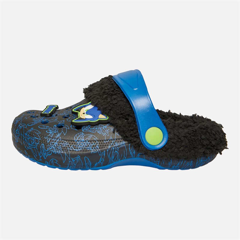 Sonic Baby Junge Lennox Abzeichen Pelz gefütterte Clogs Schwarz / Blau