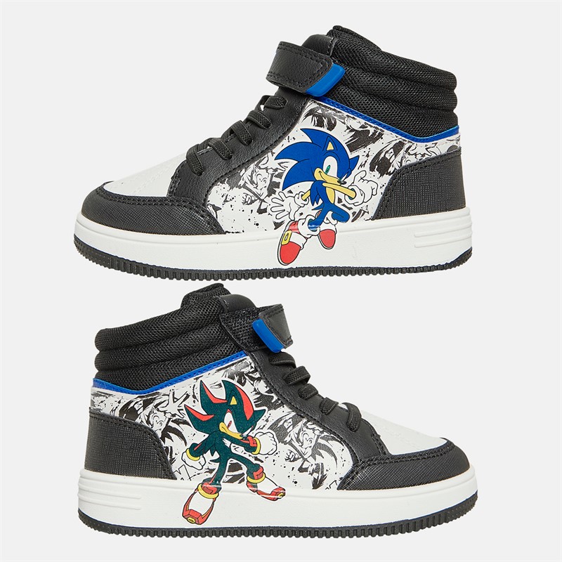 Sonic Boys Hi-Top Trainers White/Black/Blue