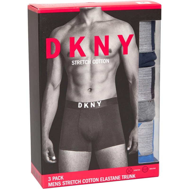 DKNY Mens Cullman Three Pack Trunks Dress Blue/Charcoal Grey Marl/Lapis Blue