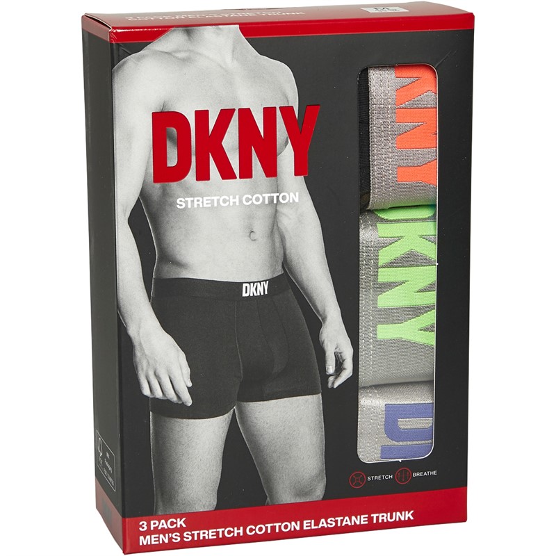 DKNY Mens Edison Three Pack Trunks Black/Grey Print/Grey