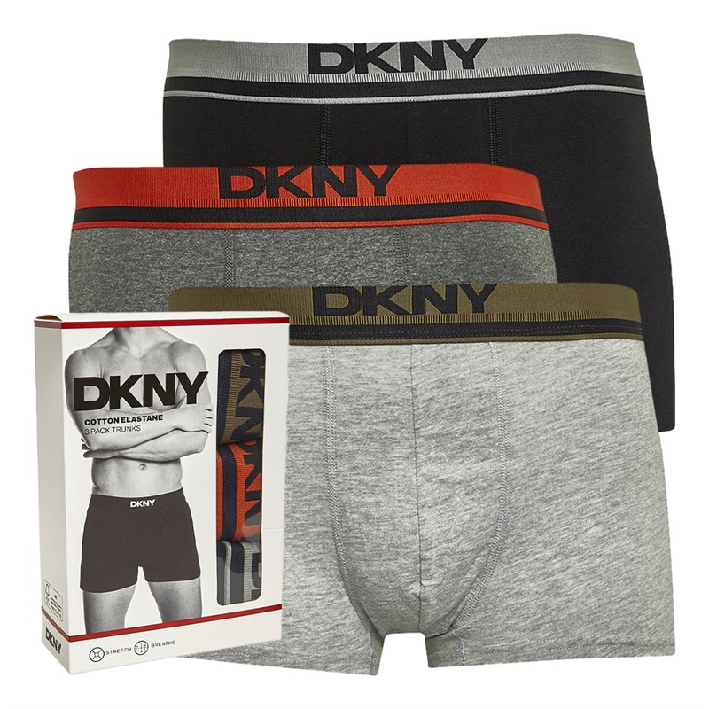 DKNY Mens Juelz Three Pack Trunks Black/Charcoal/Grey