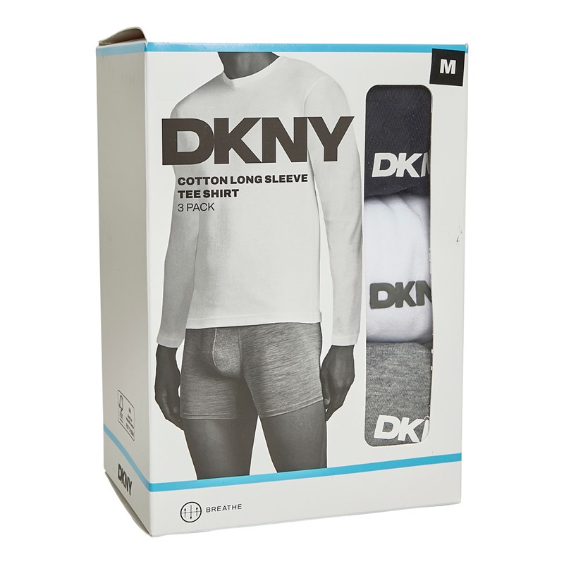 DKNY Mens Warrior Three Pack Long Sleeve Tops White/Light Grey Marl/Black