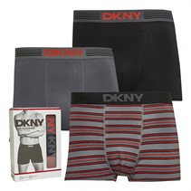 DKNY Mens Cullen Three Pack Trunks Grey/Red Stripe