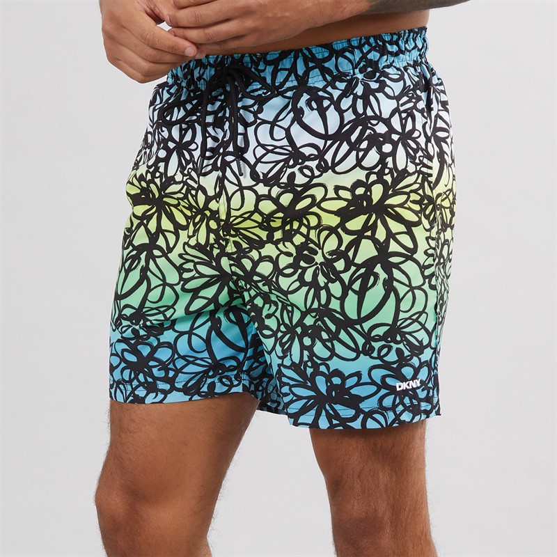 DKNY Mens Tioman Printed Swim Shorts Blue/Green Print