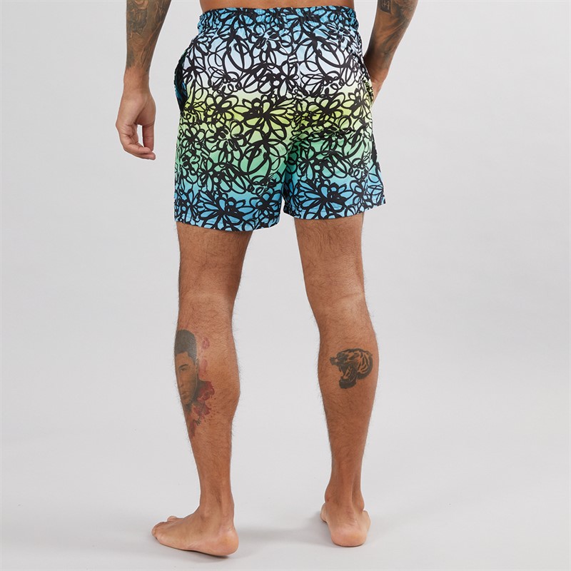 DKNY Mens Tioman Printed Swim Shorts Blue/Green Print