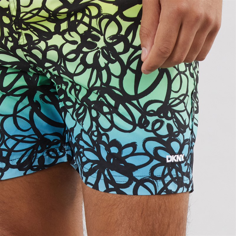 DKNY Mens Tioman Printed Swim Shorts Blue/Green Print