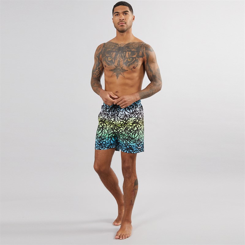 DKNY Mens Tioman Printed Swim Shorts Blue/Green Print