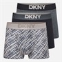 DKNY Mens Oswego Three Pack Boxer Trunks Black/Print/Charcoal
