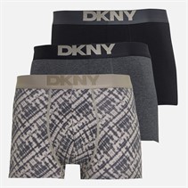 DKNY Mens Oswego Three Pack Trunks Black/Print/Charcoal