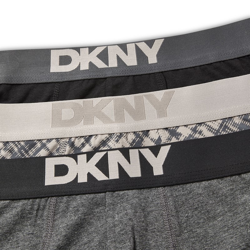 DKNY Mens Oswego Three Pack Boxer Trunks Black/Print/Charcoal