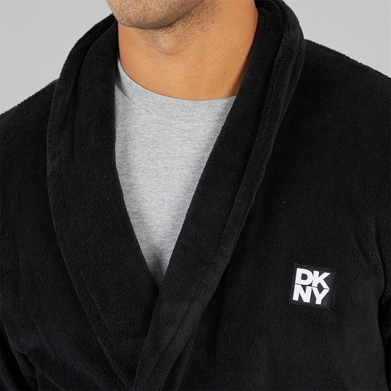 DKNY Mens Trash Pandas Fleece Robe Black