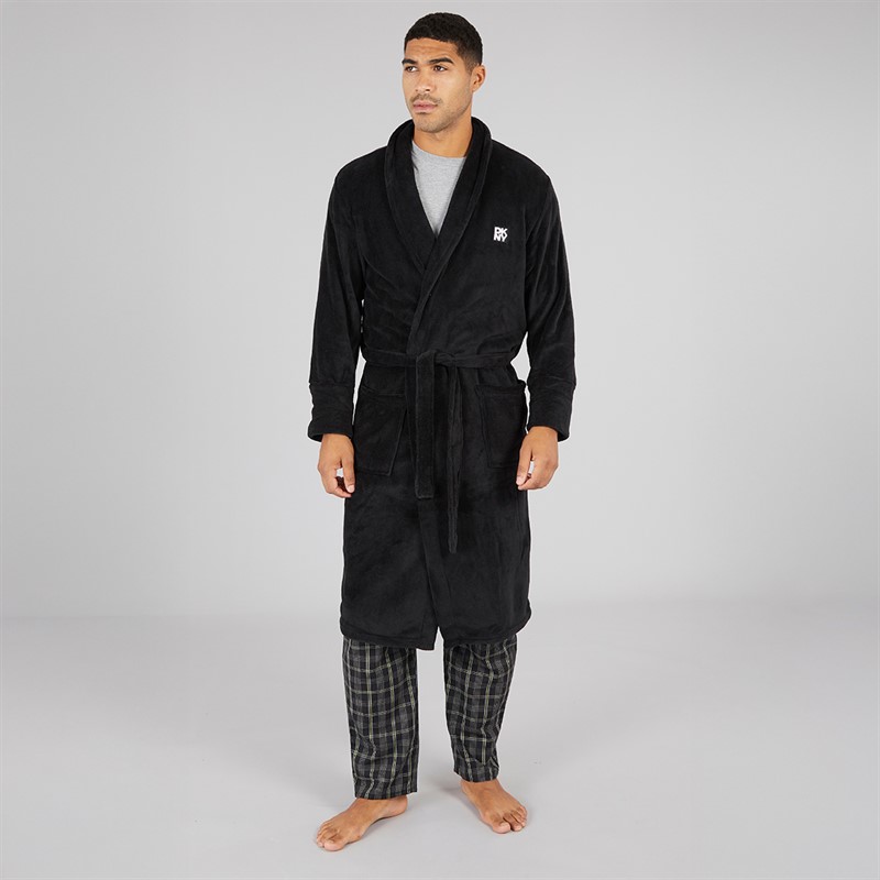 DKNY Mens Trash Pandas Fleece Robe Black