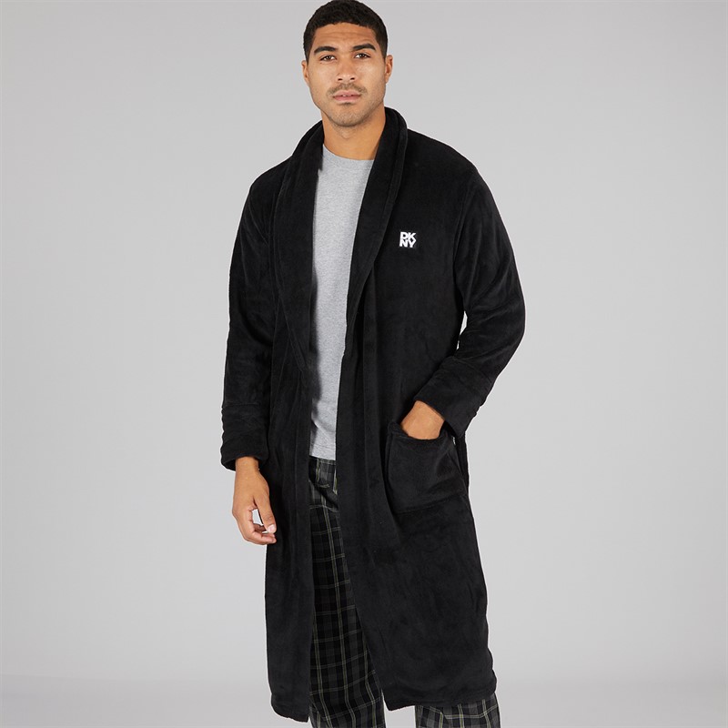 DKNY Mens Trash Pandas Fleece Robe Black