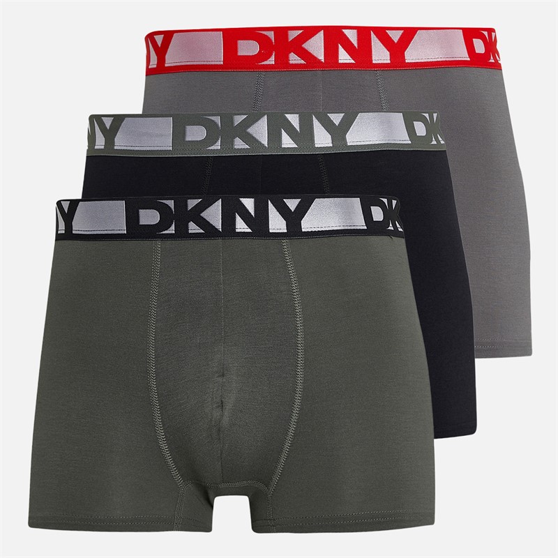 DKNY Mens Malden Three Pack Boxer Trunks Black/Grey/Khaki - Size S