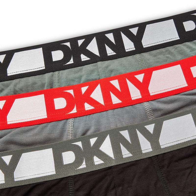 DKNY Mens Malden Three Pack Boxer Trunks Black/Grey/Khaki