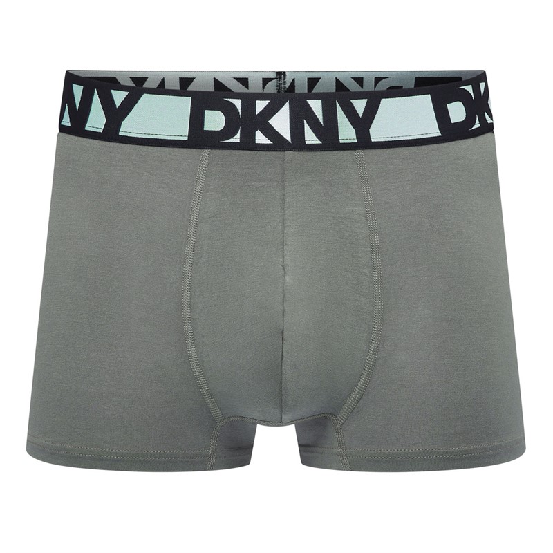DKNY Mens Malden Three Pack Boxer Trunks Black/Grey/Khaki