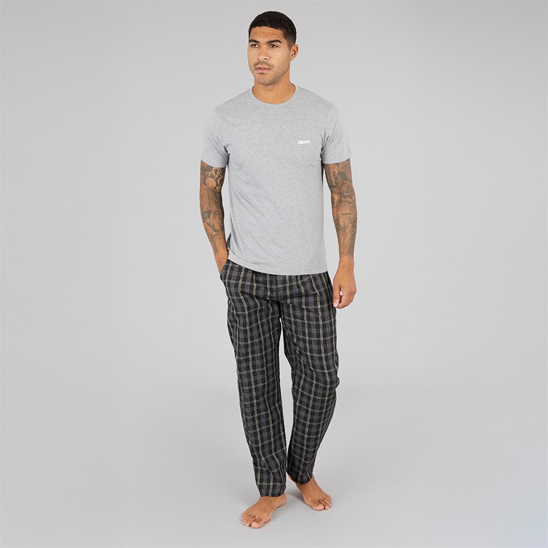 DKNY Mens Bucks T-Shirt And Woven Pants Lounge Set Grey/Black