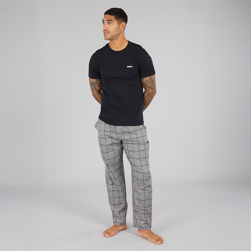 DKNY Mens Falcons T-Shirt And Woven Pants Lounge Set Black/Grey