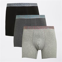 DKNY Mens Dansville Three Pack Longer Length Trunks Black/Charcoal/Grey Marl