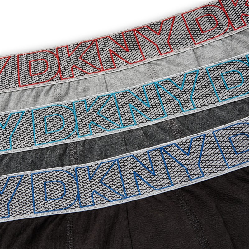 DKNY Mens Dansville Three Pack Longer Length Boxer Trunks Black/Charcoal/Grey Marl