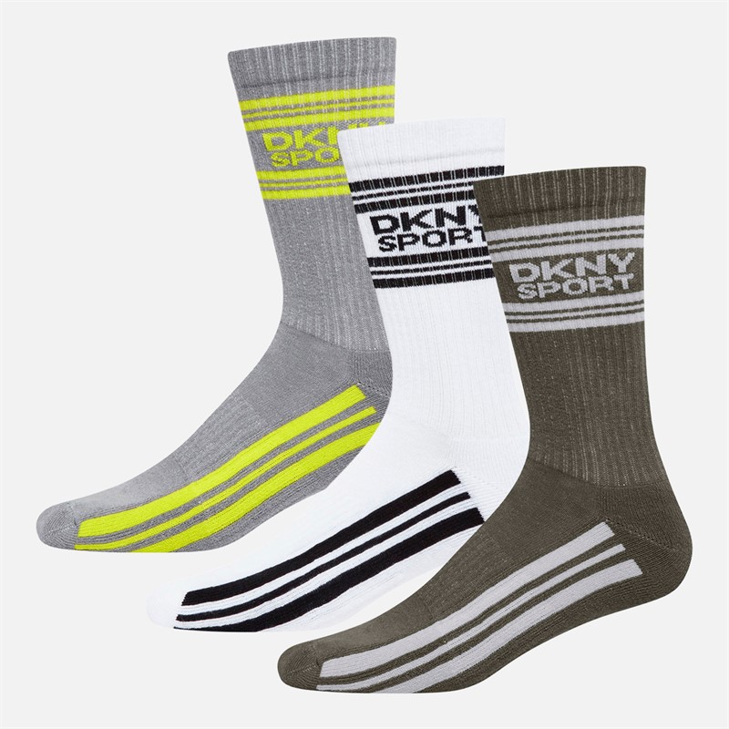 DKNY Mens Martense Three Pack Crew Socks Khaki/White/Grey