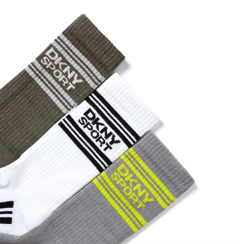 DKNY Mens Martense Three Pack Crew Socks Khaki/White/Grey