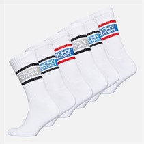 DKNY Mens Nevins Six Pack Crew Socks White/Black/Grey Marl/Red/Blue