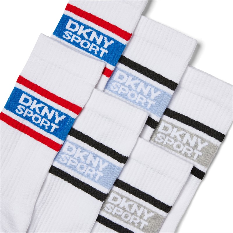 DKNY Mens Nevins Six Pack Crew Socks White/Black/Grey Marl/Red/Blue