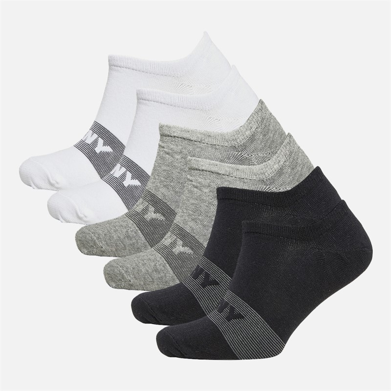 DKNY Mens North Six Pack Invisible Socks Black/White/Grey/Black/White/Grey - Size 7