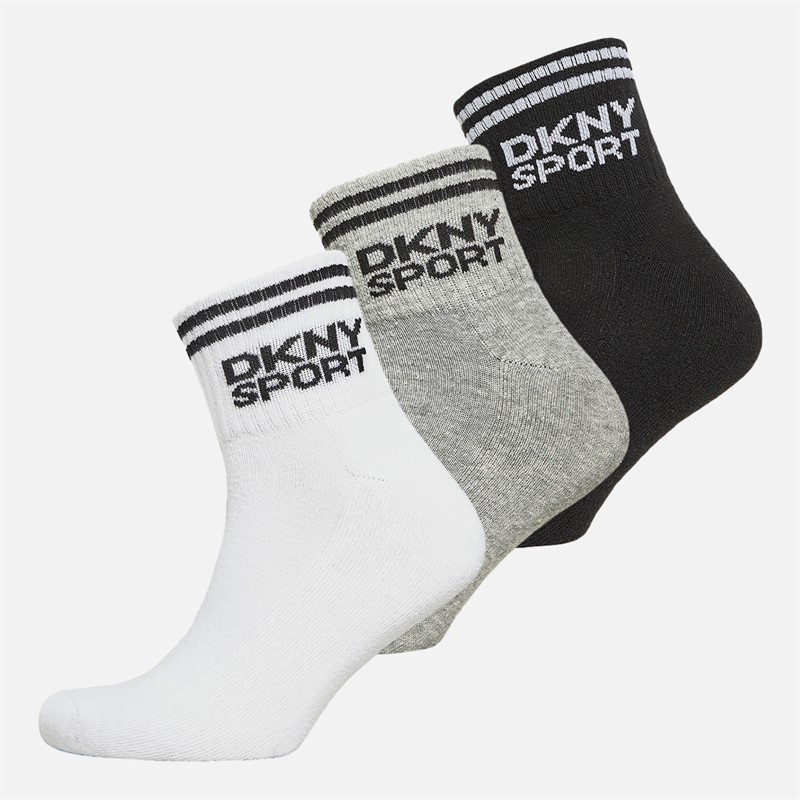 DKNY Mens Chesnut Three Pack Quarter Socks Black/White/Grey - Size 7
