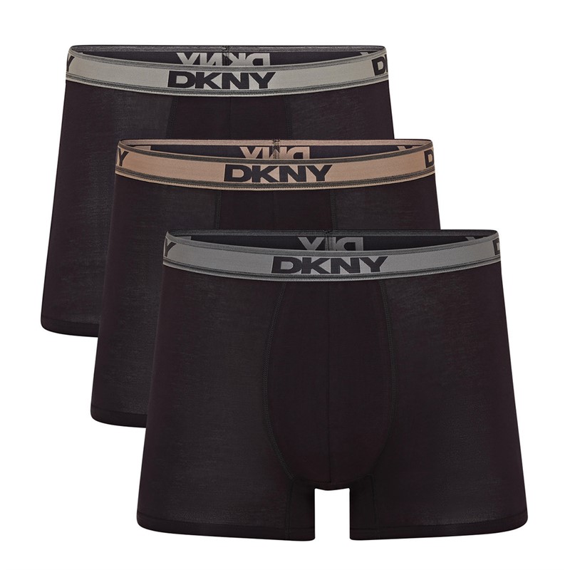 DKNY Mens Carter Three Pack Bamboo Trunks Black - Size L