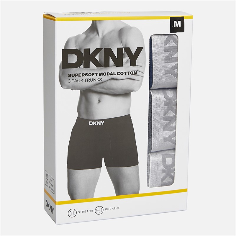 DKNY Mens Lawrence Three Pack Modal Boxer Trunks Navy/Charcoal/Grey