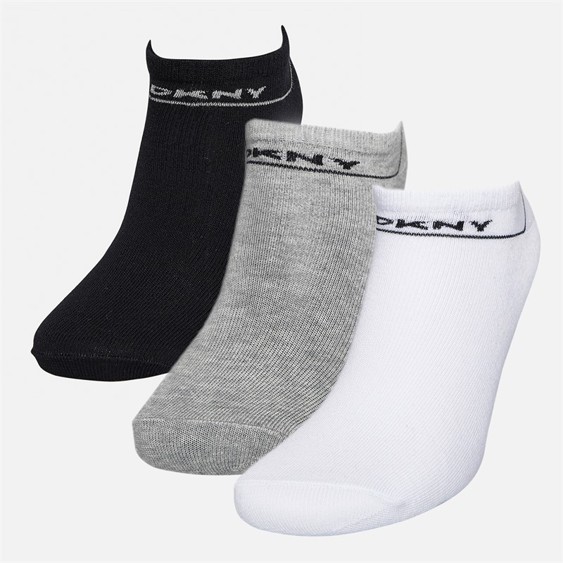 DKNY Womens Olivia Three Pack Trainer Socks Black/White/Grey