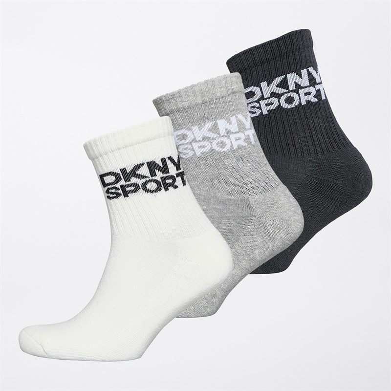 DKNY Womens Beau Three Pack Crew Socks Grey/Ecru